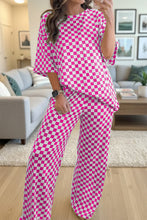 Load image into Gallery viewer, Checkered Print Half Sleeve Tee 2pcs Lounge Pant Set