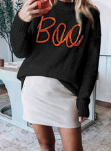 Load image into Gallery viewer, Boo Knitted Pattern Ribbed Edge Drop Shoulder Sweater