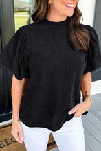 Load image into Gallery viewer, Textured Puff Sleeve Mock Neck Blouse