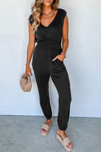 Load image into Gallery viewer, Shirred High Waist Sleeveless V Neck Jumpsuit