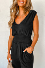 Load image into Gallery viewer, Shirred High Waist Sleeveless V Neck Jumpsuit