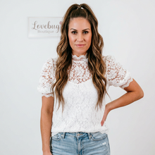 Load image into Gallery viewer, High Neck Lace Short Sleeve Blouse