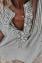 Load image into Gallery viewer, Stripe Frilled Detail Half Buttons Short Sleeve Long Dress