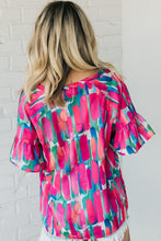 Load image into Gallery viewer, Abstract Brushwork Print Buttoned V Neck Blouse