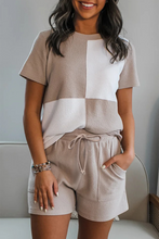Load image into Gallery viewer, Textured Colorblock Patchwork Tee and Shorts Set