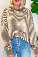 Load image into Gallery viewer, Stripe Loose Drop Shoulder Long Sleeve Top
