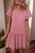 Load image into Gallery viewer, Pink Mineral Wash Raw Edge Ruffle Mini Dress