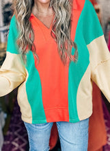 Load image into Gallery viewer, Color Block Patchwork Collared V Neck Loose Top
