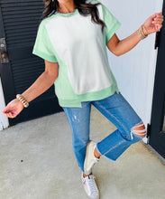 Load image into Gallery viewer, Color Block Exposed Seam Crew Neck T Shirt