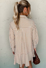 Load image into Gallery viewer, Stripe Ruffled Hem Collared Long Sleeve Shirt Mini Dress