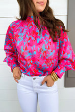 Load image into Gallery viewer, Printed Bubble Sleeve Mock Neck Blouse