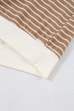 Load image into Gallery viewer, Stripe Patched Edge Textured Round Neck Long Sleeve Top