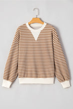 Load image into Gallery viewer, Stripe Patched Edge Textured Round Neck Long Sleeve Top