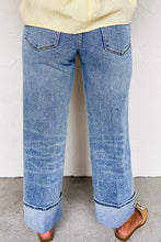 Load image into Gallery viewer, Center Seam Cuffed Hem Straight High Waist Jeans