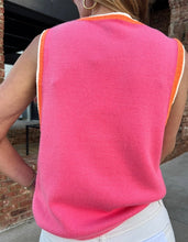 Load image into Gallery viewer, Pink Contrast Trim Pearl Detail Sweater Tank Top