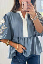 Load image into Gallery viewer, Embroidered Puff Sleeve Babydoll Blouse