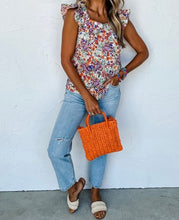 Load image into Gallery viewer, Floral Square Neck Flutter Tank Top