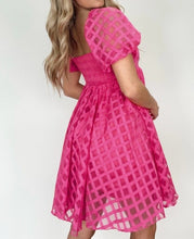 Load image into Gallery viewer, Strawberry Pink Checkered Puff Sleeve Babydoll Dress