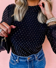 Load image into Gallery viewer, Rhinestone Embellished Mesh Long Sleeve Top