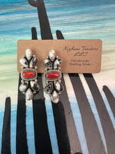 Load image into Gallery viewer, White Buffalo & coral cluster earrings