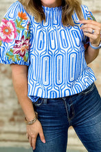 Load image into Gallery viewer, Print Floral Embroidered Puff Sleeve Blouse