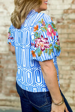 Load image into Gallery viewer, Print Floral Embroidered Puff Sleeve Blouse
