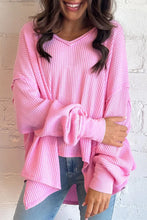 Load image into Gallery viewer, Bonbon Waffle Knit Exposed Seam High Low Top