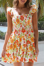 Load image into Gallery viewer, Ruffled Shirred Sleeveless High Rise Floral Mini Dress