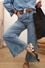Load image into Gallery viewer, Hollow out floral Cropped Wide Leg High Waist Jeans 5676-P704