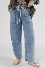 Load image into Gallery viewer, Acid Wash Exposed Seam Drawstring High Waist Jeans