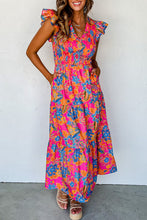 Load image into Gallery viewer, Boho Floral V Neck Ruffle Tiered Long Dress