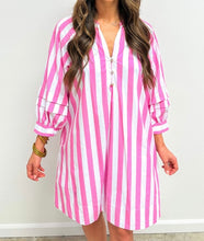Load image into Gallery viewer, Rose Stripe Bracelet Sleeve Buttons Loose Mini Dress
