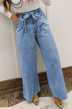 Load image into Gallery viewer, Western Washed Bow Knot Sash Wide Leg Jeans