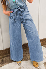 Load image into Gallery viewer, Western Washed Bow Knot Sash Wide Leg Jeans