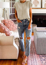 Load image into Gallery viewer, Oatmeal Solid Color Cap Sleeve Knitted Sweater