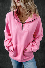Load image into Gallery viewer, Zip-up Stand Neck Kangaroo Pocket Sweatshirt
