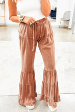 Load image into Gallery viewer, Mineral Wash Lace-up High Waist Tiered Bell Bottom Pants