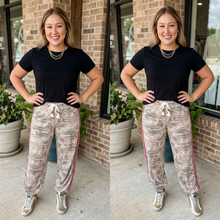 Load image into Gallery viewer, Camouflage Print Striped Side Panel Patchwork Drawstring Pants