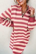 Load image into Gallery viewer, Stripe Collared V Neck Long Sleeve Loose Casual Dress