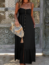 Load image into Gallery viewer, Spaghetti Straps Smocked Front Slit Buttoned Dress