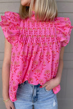 Load image into Gallery viewer, Floral Print Pleated Ruffled Flutter Sleeve Blouse