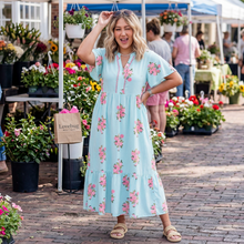 Load image into Gallery viewer, Notched Neck Flutter Short Sleeve Floral Print Maxi Dress