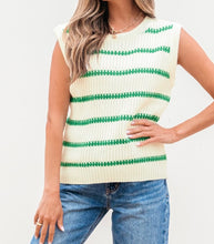 Load image into Gallery viewer, Green Striped Round Neck Casual Sweater