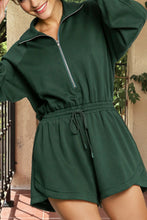 Load image into Gallery viewer, Green Collared Half Zip Knit Drawstring Casual Romper