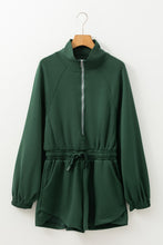 Load image into Gallery viewer, Green Collared Half Zip Knit Drawstring Casual Romper
