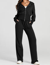 Load image into Gallery viewer, Double Zipper Hooded Jacket and Sweatpants Active Set