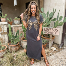 Load image into Gallery viewer, Contrast Leopard Bow Patched Short Sleeve T Shirt Long Dress