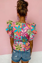 Load image into Gallery viewer, Vibrant Floral Print Trimmed Ruffle Sleeve Blouse