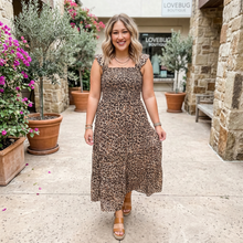 Load image into Gallery viewer, Ruffled Straps Smocked Tiered Leopard Maxi Dress