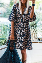 Load image into Gallery viewer, Leopard Puff Sleeve Buttons Front Shirt Dress